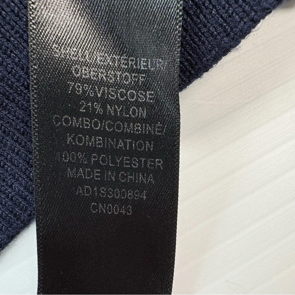 Adrianna Papell Dark Blue Top with Polka Dot Pattern Sheer Sleeves SzL Preppy - Picture 10 of 11